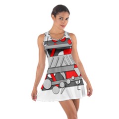 Gray And Red Geometrical Design Cotton Racerback Dress by Valentinaart