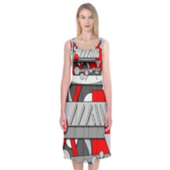 Gray And Red Geometrical Design Midi Sleeveless Dress by Valentinaart