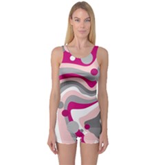 Magenta, Pink And Gray Design One Piece Boyleg Swimsuit