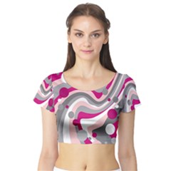 Magenta, Pink And Gray Design Short Sleeve Crop Top (tight Fit) by Valentinaart