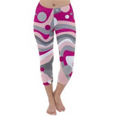 Magenta, Pink And Gray Design Capri Winter Leggings  by Valentinaart