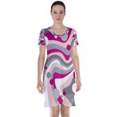 Magenta, Pink And Gray Design Short Sleeve Nightdress