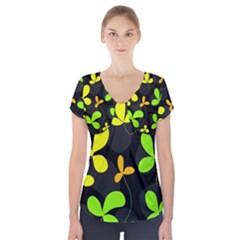 Floral Design Short Sleeve Front Detail Top