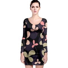 Elegant Floral Design Long Sleeve Bodycon Dress