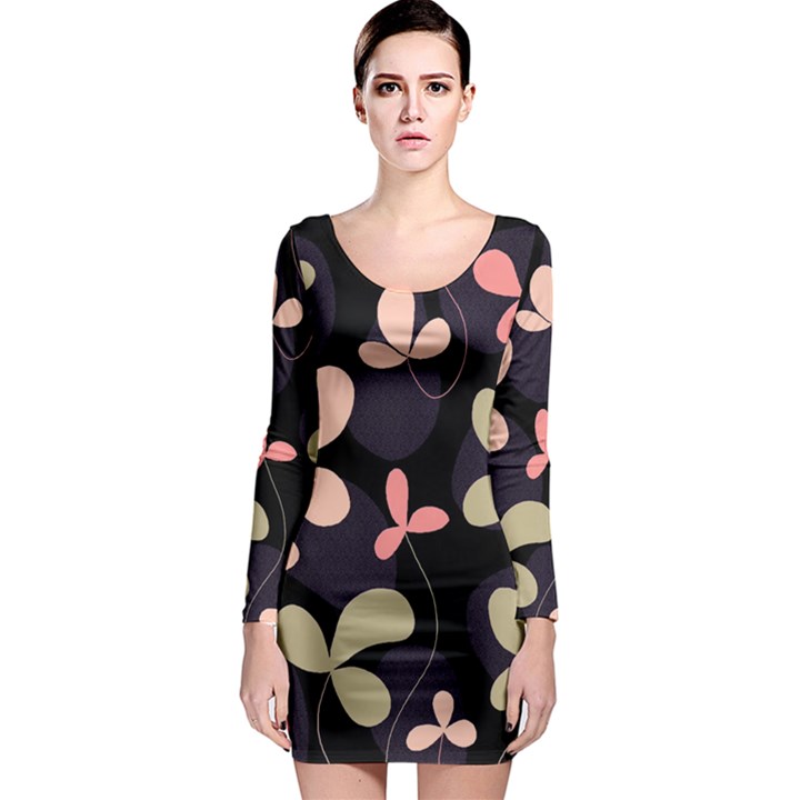 Elegant floral design Long Sleeve Bodycon Dress