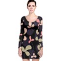 Elegant floral design Long Sleeve Velvet Bodycon Dress View1