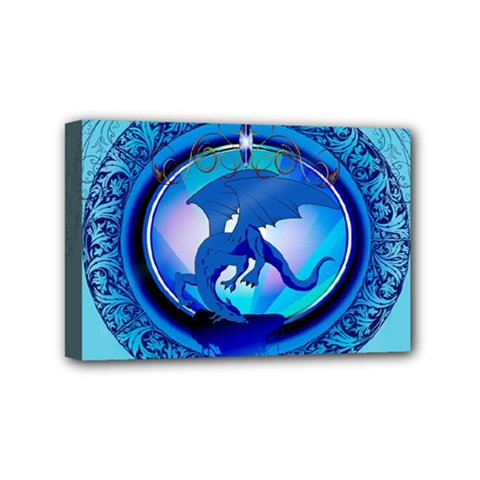 The Blue Dragpn On A Round Button With Floral Elements Mini Canvas 6  X 4  by FantasyWorld7