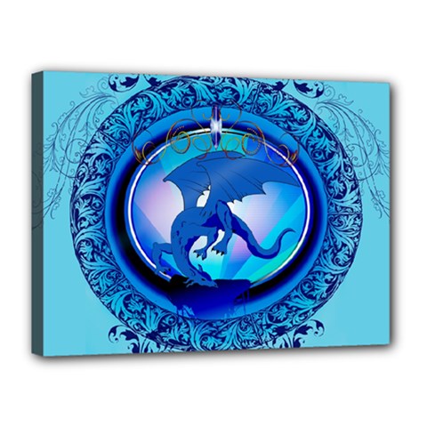 The Blue Dragpn On A Round Button With Floral Elements Canvas 16  X 12  by FantasyWorld7