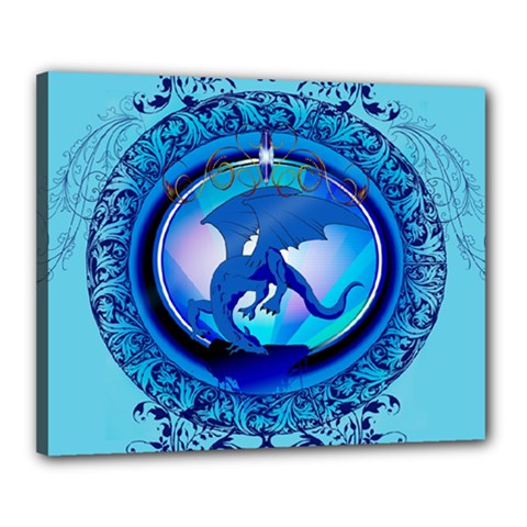 The Blue Dragpn On A Round Button With Floral Elements Canvas 20  X 16  by FantasyWorld7