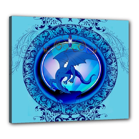 The Blue Dragpn On A Round Button With Floral Elements Canvas 24  X 20  by FantasyWorld7