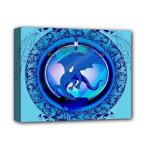 The Blue Dragpn On A Round Button With Floral Elements Deluxe Canvas 14  X 11  by FantasyWorld7