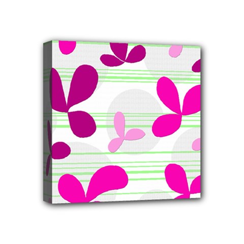 Magenta Floral Pattern Mini Canvas 4  X 4 