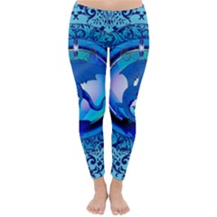 The Blue Dragpn On A Round Button With Floral Elements Winter Leggings 