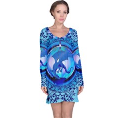 The Blue Dragpn On A Round Button With Floral Elements Long Sleeve Nightdress by FantasyWorld7