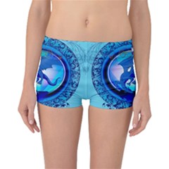 The Blue Dragpn On A Round Button With Floral Elements Boyleg Bikini Bottoms by FantasyWorld7