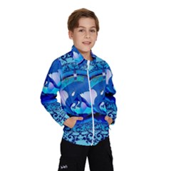 The Blue Dragpn On A Round Button With Floral Elements Wind Breaker (kids)