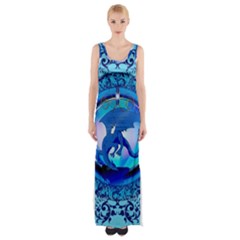 The Blue Dragpn On A Round Button With Floral Elements Maxi Thigh Split Dress