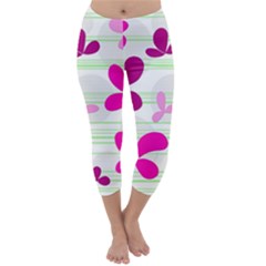 Magenta Floral Pattern Capri Winter Leggings  by Valentinaart