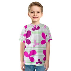 Magenta Floral Pattern Kids  Sport Mesh Tee