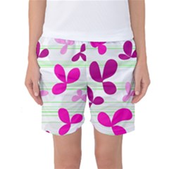 Magenta Floral Pattern Women s Basketball Shorts