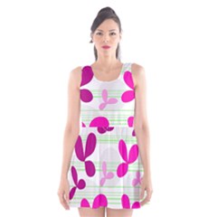 Magenta Floral Pattern Scoop Neck Skater Dress