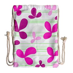 Magenta Floral Pattern Drawstring Bag (large)