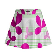 Magenta Floral Pattern Mini Flare Skirt