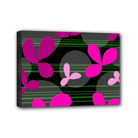 Magenta Floral Design Mini Canvas 7  X 5 