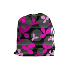 Magenta Floral Design Drawstring Pouches (large) 