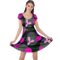 Magenta Floral Design Cap Sleeve Dresses by Valentinaart