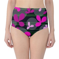 Magenta Floral Design High-waist Bikini Bottoms