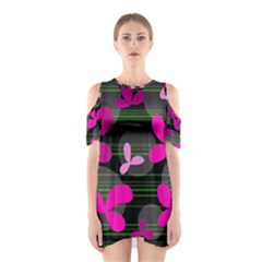 Magenta Floral Design Cutout Shoulder Dress