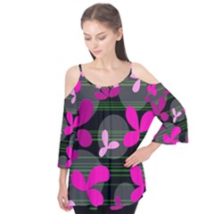 Magenta Floral Design Flutter Tees