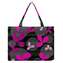 Magenta Floral Design Medium Zipper Tote Bag