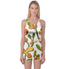 Decorative Floral Tree One Piece Boyleg Swimsuit