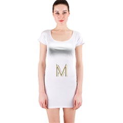 M Monogram Initial Letter M Golden Chic Stylish Typography Gold Short Sleeve Bodycon Dress by yoursparklingshop