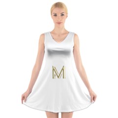 M Monogram Initial Letter M Golden Chic Stylish Typography Gold V-neck Sleeveless Skater Dress