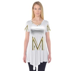 M Monogram Initial Letter M Golden Chic Stylish Typography Gold Short Sleeve Tunic  by yoursparklingshop