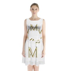 M Monogram Initial Letter M Golden Chic Stylish Typography Gold Sleeveless Chiffon Waist Tie Dress by yoursparklingshop