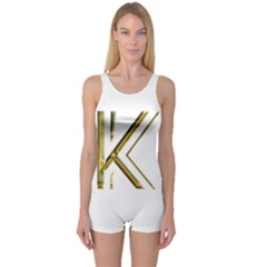 Monogrammed Monogram Initial Letter K Gold Chic Stylish Elegant Typography One Piece Boyleg Swimsuit by yoursparklingshop