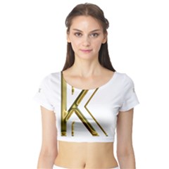 Monogrammed Monogram Initial Letter K Gold Chic Stylish Elegant Typography Short Sleeve Crop Top (tight Fit) by yoursparklingshop