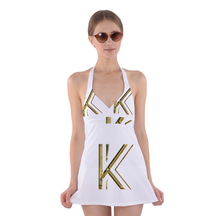 Monogrammed Monogram Initial Letter K Gold Chic Stylish Elegant Typography Halter Swimsuit Dress