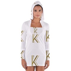 Monogrammed Monogram Initial Letter K Gold Chic Stylish Elegant Typography Women s Long Sleeve Hooded T-shirt by yoursparklingshop