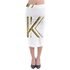 Monogrammed Monogram Initial Letter K Gold Chic Stylish Elegant Typography Midi Pencil Skirt