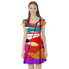 Abstract Waves Short Sleeve Skater Dress