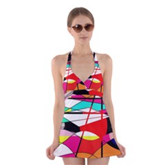 Abstract Waves Halter Swimsuit Dress