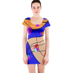 Decorative Abstract Art Short Sleeve Bodycon Dress