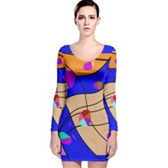 Decorative Abstract Art Long Sleeve Velvet Bodycon Dress