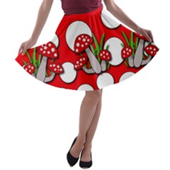 Mushrooms Pattern A-line Skater Skirt