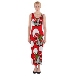 Mushrooms Pattern Fitted Maxi Dress